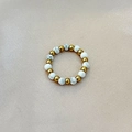 Elastic handmade ring with gold stainless steel beads and white marble stone - Natural White Turquoise