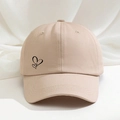 Classic khaki cotton baseball cap featuring a minimalist black double heart print design - Khaki