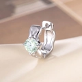 Silver hinged hoop earring with round cut pale green gemstone on beige fabric - Mint Green (Single Piece)