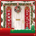 Merry Christmas banner set for front door featuring Santa, reindeer and golden bells - 30*180cm (2 Pcs Set) / Red