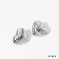 Silver vertical ribbed heart stud earrings in minimalist stainless steel design - Silver Stud Earrings (D2810)