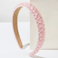 Elegante cerchietto con perline di cristallo rosa e motivi floreali su supporto bianco - Rosa