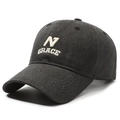 Vintage washed cotton baseball cap with N GRACE embroidery and adjustable metal buckle - Black