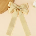 Elegant gold double-layered silk ribbon bow hair clip with long textured streamers - Champagne Gold