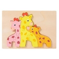 3D wooden giraffe puzzle for toddlers featuring colorful pink, yellow, and orange pieces - Giraffe Group