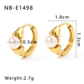 18K gold plated stainless steel hoop earrings featuring small pearls and crystals - Pearl Earrings (NB-E1498)