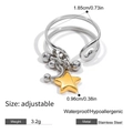 Two-tone stainless steel safety pin ring with gold star and silver bead charms - Star Charm Style (JDR0305036-PS)