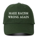 Detailed close-up of white embroidery on a dark green washed cotton baseball cap - Army Green / Adjustable