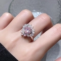 Close-up of heart-shaped pink zircon ring with floral crystal cluster detailing - Pink Heart Sunflower (JZ3892)