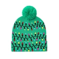 Bonnet de Noël en tricot vert avec motif de guirlande colorée et pompon moelleux - Guirlandes Lumineuses Vertes De Noël (3#)