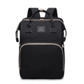 Black canvas multi-functional diaper backpack with gold zippers and USB port detail - Black Lace Trim