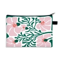 Floral print cosmetic bag with pink flowers, green leaves and black side handle - EU 21