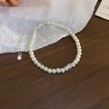 Elegant pearl bracelet with a sparkling zircon pendant and silver adjustable lobster clasp - 8# Bracelet-White-Zirconia