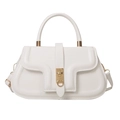 Borsa a spalla in pelle bianca con fibbie in metallo e tracolla staccabile - Bianco