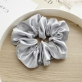 Silver grey satin oversized hair scrunchie with silky finish on a white tray - Large Light Grey