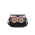Creative owl-shaped black PU leather crossbody bag with pink eyes and golden metallic beak - Black