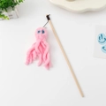 Pink plush octopus cat teaser wand with bell and wooden stick on a white background - Pink Octopus