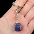Lapis lazuli keychain with deep blue rectangular gemstone and silver metal ring - Lapis Lazuli
