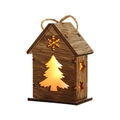 Miniature wooden house Christmas ornament with laser-cut tree design and warm LED lighting - Natural Wood LED House Maple
