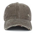 Vintage distressed baseball cap in washed charcoal grey with ripped edge details - Adjustable / Coffee