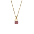 Natural pink quartz raw stone pendant necklace with elegant thin gold chain for women - Approx. 11*18mm / Strawberry Quartz