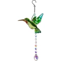 Green hummingbird suncatcher with faceted crystal prisms and decorative leaf patterns - Green Hummingbird + AB Color Grid