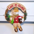 Corona de navidad de ratán con muñeco de nieve y pancarta Let It Snow decorativa - CX18029 Muñeco de Nieve