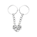Polished silver split heart Mother Daughter keychain set for Mother's Day gift - D1381-Silver Mother Daughter Puzzle Heart / Silver
