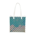 Holographic tote bag with black geometric heart pattern and white leather handles - Heart Pattern (White)