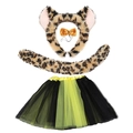 Leopard print costume set with plush ears headband, bow tie, tail and black yellow tutu - Yellow Tiger 4-Piece Set (with Tutu)