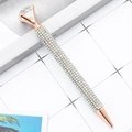 Luxury rose gold ballpoint pen with large crystal diamond and micro-pave rhinestone body - 1.0mm Bullet Tip / Shiny Silver
