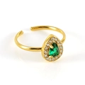 Bague ajustable en or 18K avec pierre verte goutte et halo de zircons blancs - Ouvert Réglable / Zircon Vert