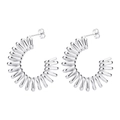 Industrial style spiral C-shaped earrings in polished silver stainless steel finish - Spring No.2 Steel Color