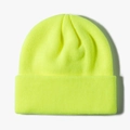 Neon yellow knitted beanie cap with warm fold-over cuff design for winter style - One Size / Fluorescent Yellow
