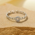 Silver chain ring with a sparkling pavé zirconia circle and adjustable open band - Silver-Letter C