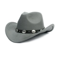 Classic gray western cowboy hat with felt texture and silver studded leather band - One Size / Gray