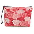Neceser de lona con estampados de rosas rojas y rosas y cierre de cremallera negro - Estilo de Flor de Rosa Roja y Rosa / 17*25cm
