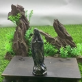 10cm dark semi-precious stone Mary statue praying on wooden base with garden decor - Blue Flash Stone