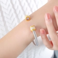 Two-tone cable twist bangle with gold-capped purple zircon stone in minimalist style - Z235-Light Purple Zirconia Double Layer