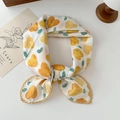 Floral cotton linen scarf in white with yellow hearts and elegant lace border - Yellow Heart