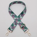 Adjustable wide polyester shoulder strap with tropical green and purple leaf pattern - Style 585 / Gold