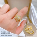 Anello floreale dorato con zirconi e perle geometriche da donna in stile minimalista - Aperto Regolabile / Oro (Q533 Vero Placcato Oro)