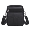 Men's black genuine leather crossbody bag with lychee texture and multiple zipper pockets - Style 202 / Black
