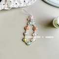 Handmade flower beaded phone strap with colorful pastel translucent acrylic charms - Transparent Flower