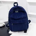 Dark blue corduroy backpack featuring a vintage style and double front zipper pockets - Blue / Plain Style
