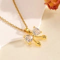 Elegant gold-plated bow necklace featuring triangular clear zircon stones on a link chain - Gold Two Diamond Bowknot Necklace