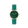 Elegant rose gold watch with dark green pleated strap and leaf texture dial - Green