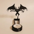 Black Halloween Mothman Silhouette Tealight Candle Holder Desktop Ornament Decor Variant - Letter C
