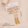 Goldenes Edelstahl-Herz-Fransen-Ohrring-Set mit Strasssteinen und langen Quasten - Herz Quasten Stil (4# Herz)