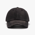 Berretto da baseball in cotone lavato nero con fori usurati e design a 6 pannelli - Nero Lavato Stile Normale (24A184)